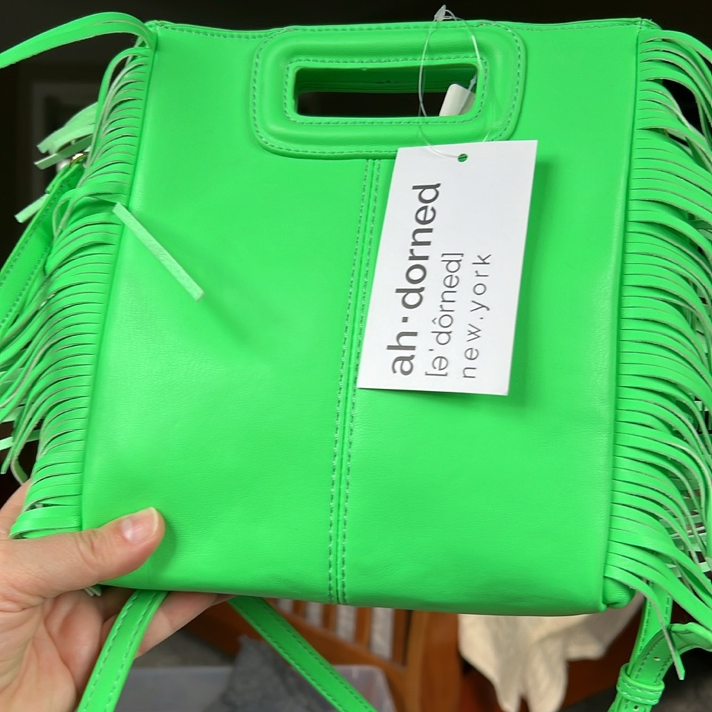 NWT Ahdorned neon green fringe purse